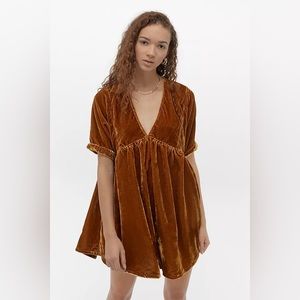 Free People Velvet Mini Dress in Rust Brown